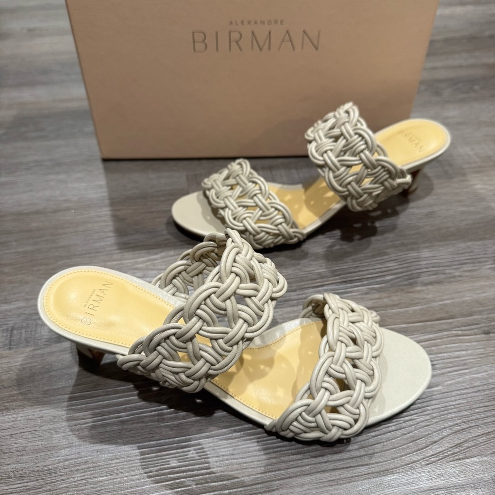 Alexandre Birman Sammy 50 mm Nappa Kiss Leather Braided Sandal Kitten Heels